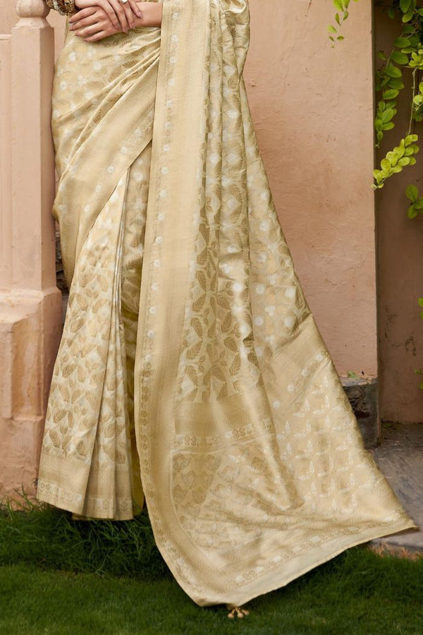 Beige Gold Banarasi Silk Saree