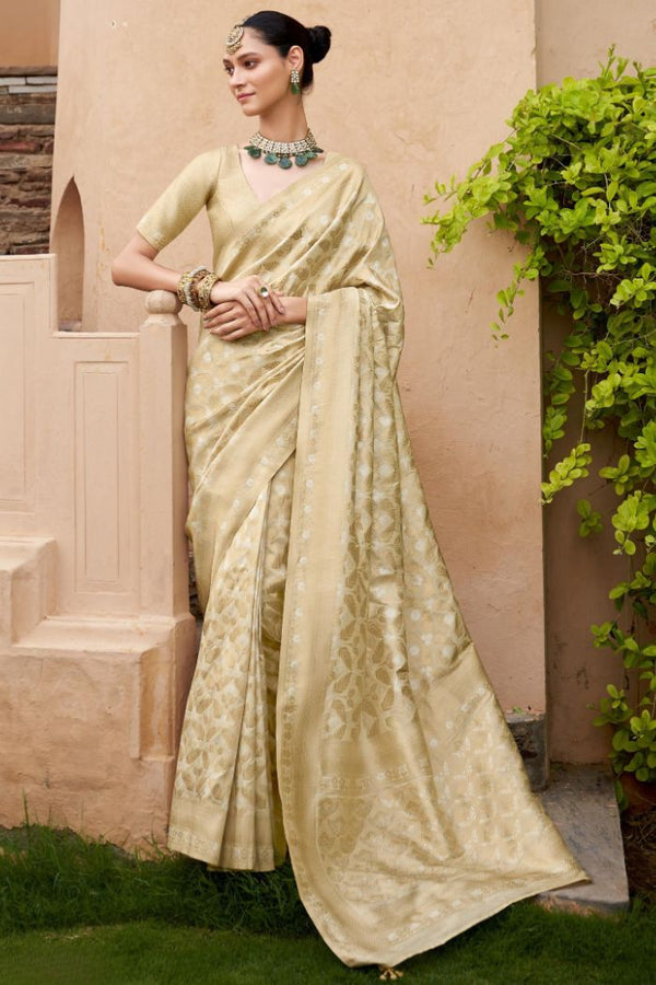 Beige Gold Banarasi Silk Saree
