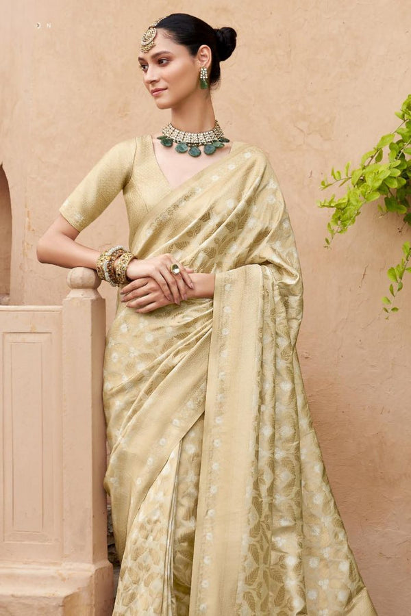 Beige Gold Banarasi Silk Saree