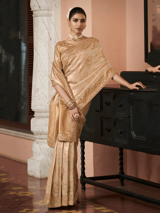 Beige Gold Banarasi Tissue Silk Saree