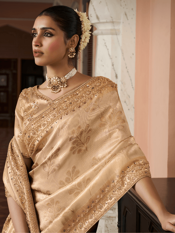 Beige Gold Banarasi Tissue Silk Saree