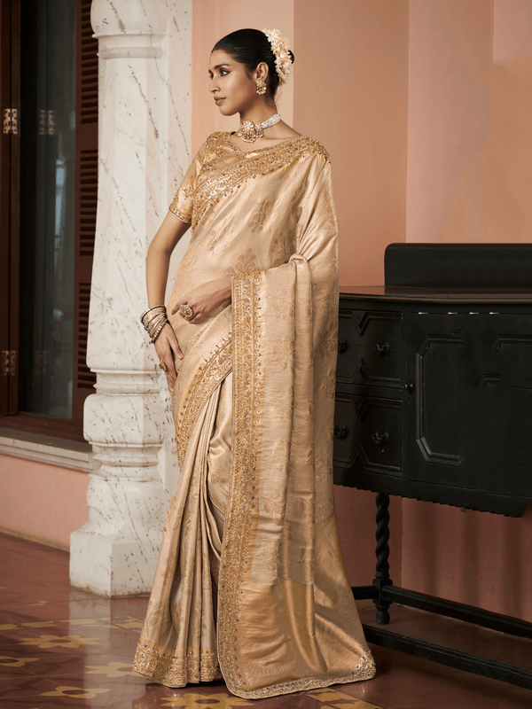Beige Gold Banarasi Tissue Silk Saree