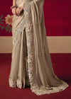 Beige Gold Designer Silk Saree with Contrast Blouse