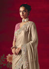 Beige Gold Designer Silk Saree with Contrast Blouse