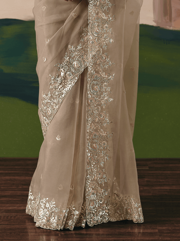 Beige Organza Silk Saree