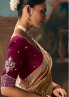 Beige Rose Dual Tone Organza Silk Saree with Wine Contrast Blouse