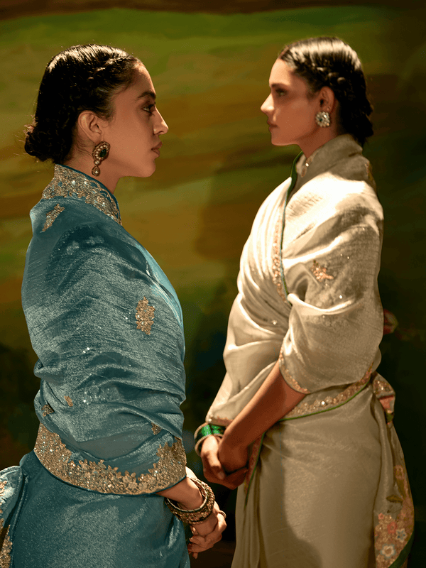 Beige Tissue Silk Designer Saree with Floral Border