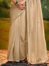 Beige Tissue Silk Designer Saree with Floral Border