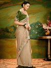 Beige Tissue Silk Designer Saree with Floral Border