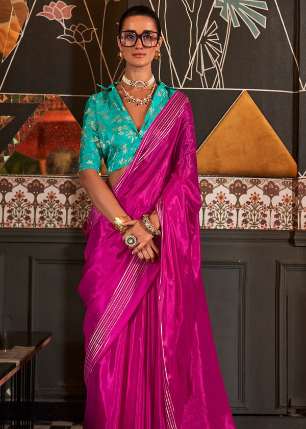 Berry Pink Banarasi Soft Satin Silk Saree