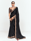 Black Designer Tissue Silk Saree With Contrast Blouse