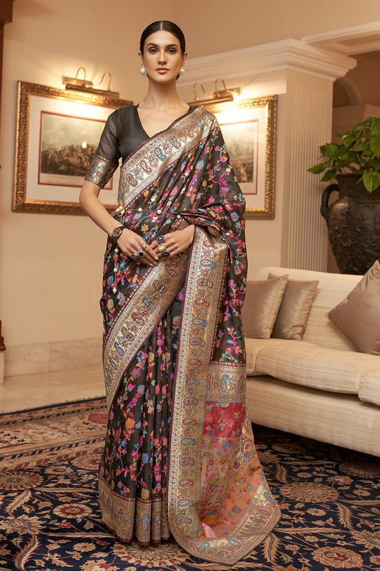Black Kashmiri Pashmina Saree