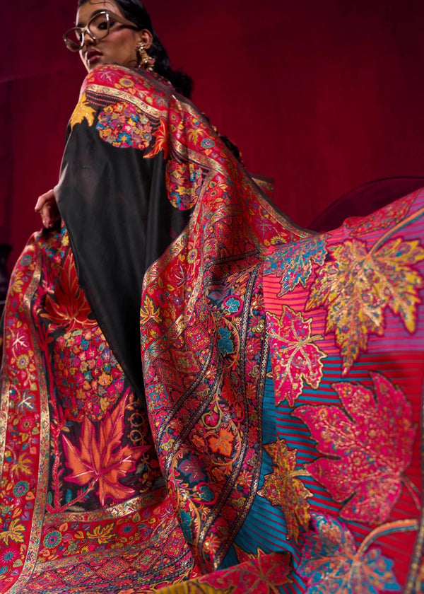Black Kashmiri Pashmina Silk Saree