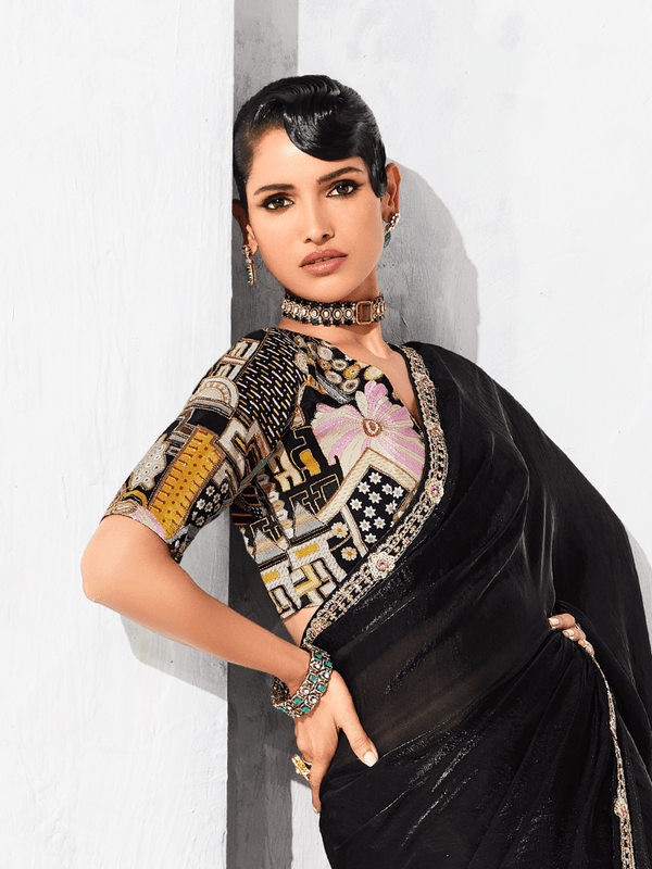 Black Organza Silk Saree