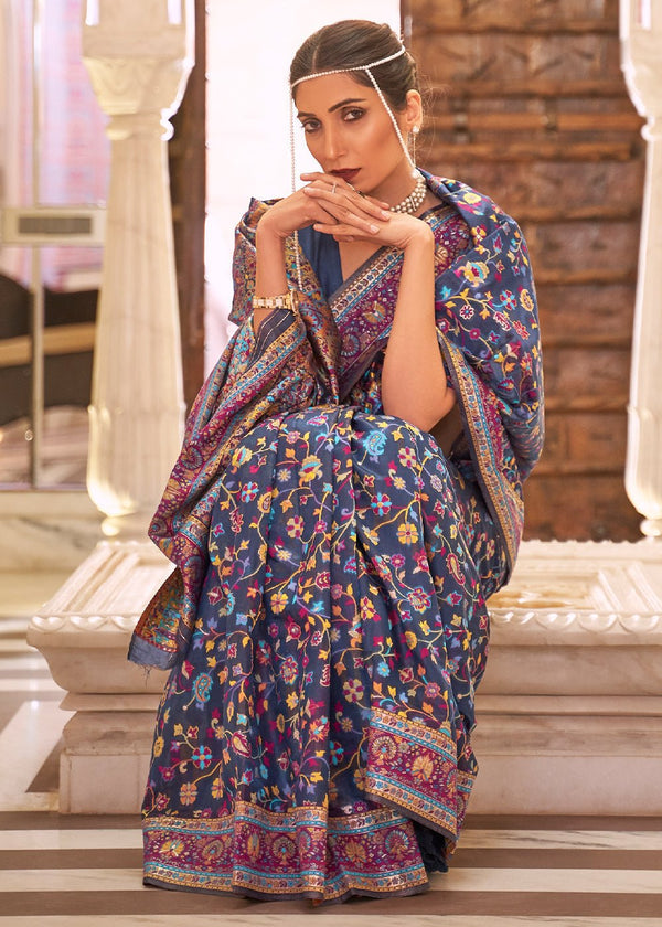 Blue Banarasi Kashmiri Jamawar Silk Saree