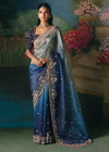 Blue Ombre Designer Silk Saree with Heavy Embroidery Work