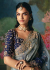Blue Ombre Designer Silk Saree with Heavy Embroidery Work