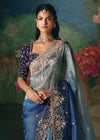 Blue Ombre Designer Silk Saree with Heavy Embroidery Work