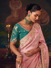Blush Pink Designer Tissue Silk Saree with Contrast Blouse