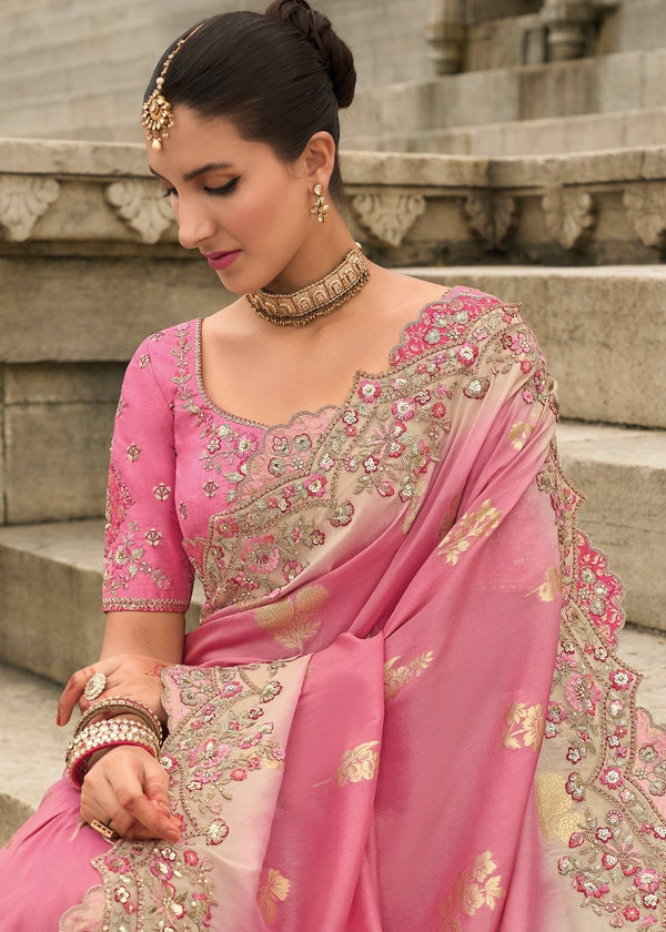 Blush Pink Embroidery Designer Silk Saree