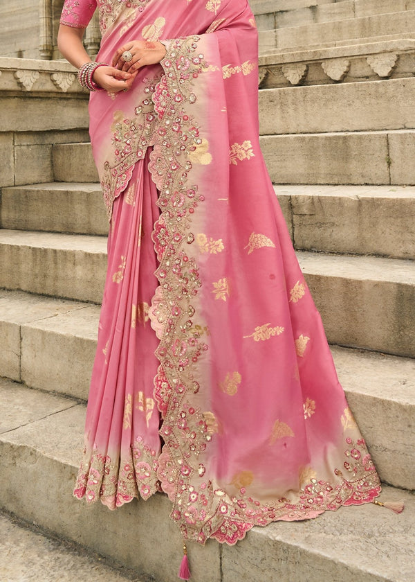 Blush Pink Embroidery Designer Silk Saree