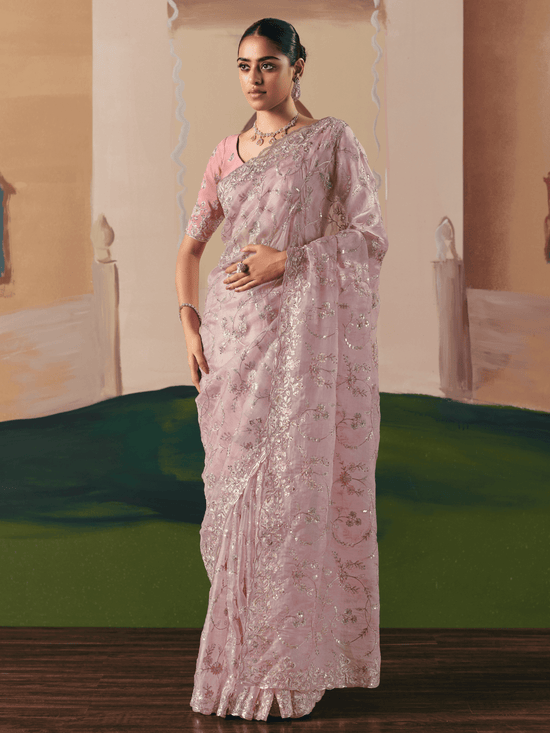 Blush Pink Organza Silk Saree