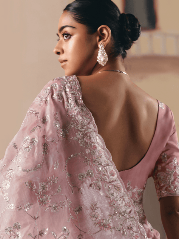 Blush Pink Organza Silk Saree