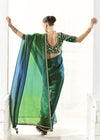 Bottle Green and Navy Blue Organza Tissue Saree