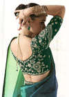 Bottle Green and Navy Blue Organza Tissue Saree
