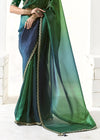 Bottle Green and Navy Blue Organza Tissue Saree