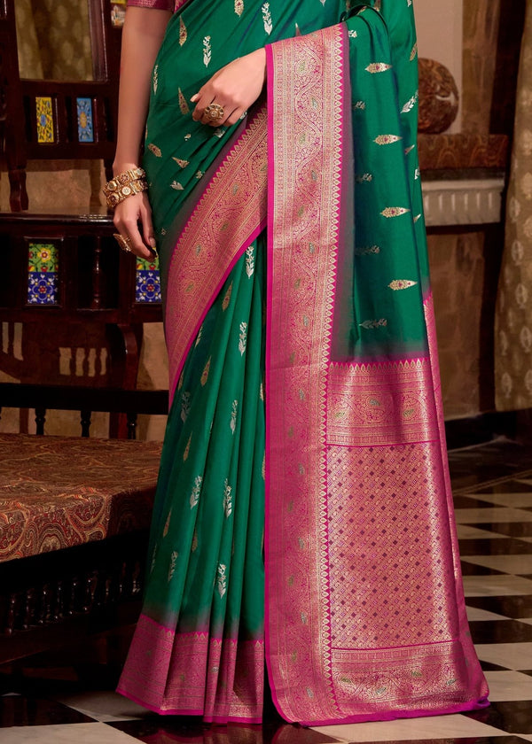 Bottle Green Banarasi Silk Saree