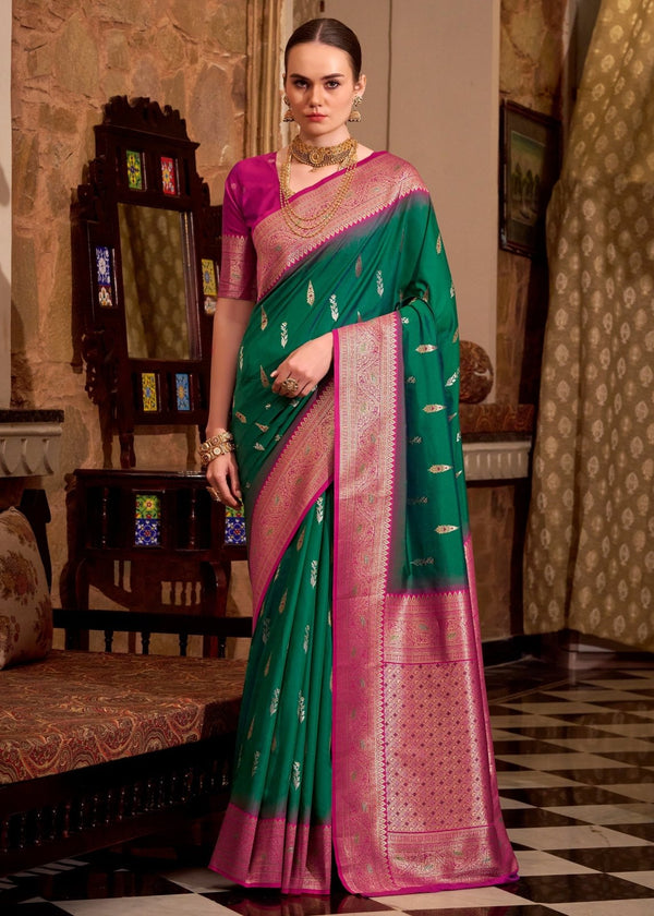 Bottle Green Banarasi Silk Saree