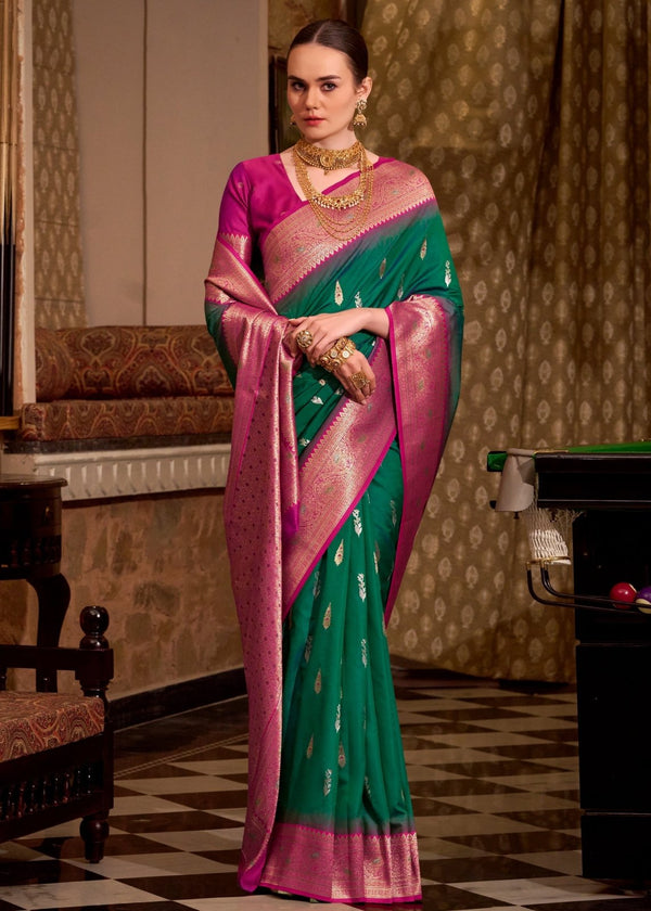 Bottle Green Banarasi Silk Saree