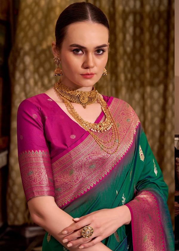 Bottle Green Banarasi Silk Saree