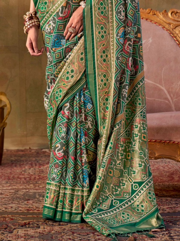 Bottle Green Patola Silk Saree