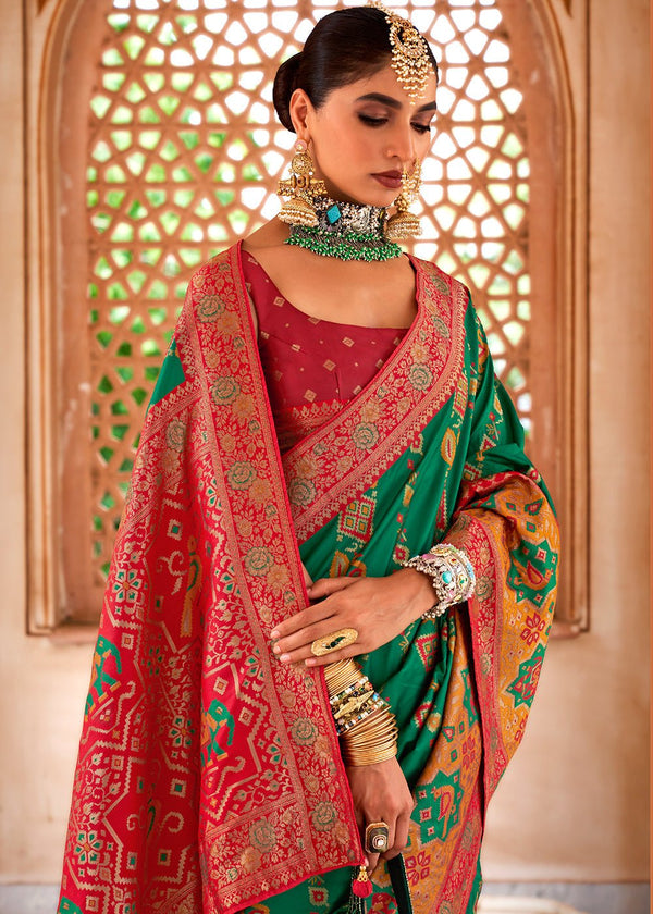 Bottle Green Woven Banarasi Saree