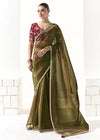 Brass Olive Green Organza Tissue Silk Saree