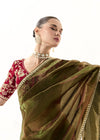 Brass Olive Green Organza Tissue Silk Saree