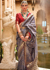 Bridal Blue Banarasi Silk Saree With Contrast Blouse