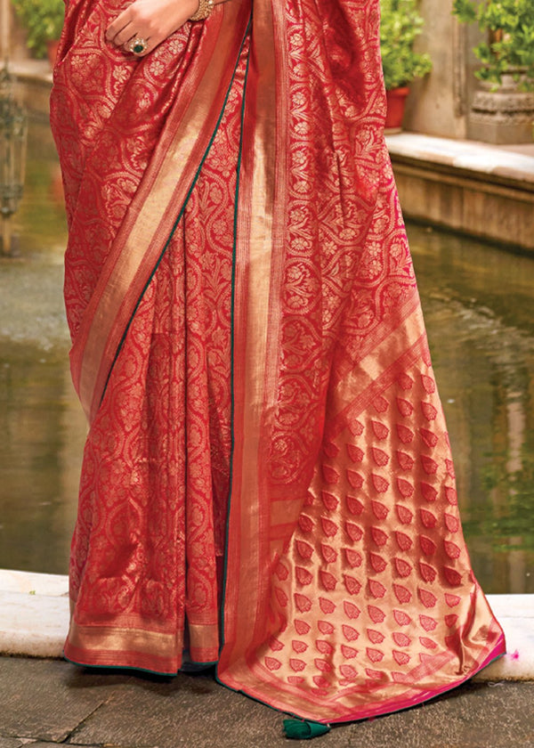 Bridal Red Banarasi Silk Saree With Contrast Blouse