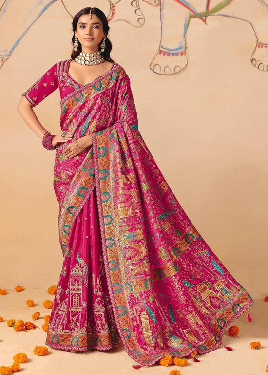 Bright Fuchsia Rani Pink Pichwai Designer Dola Silk Saree