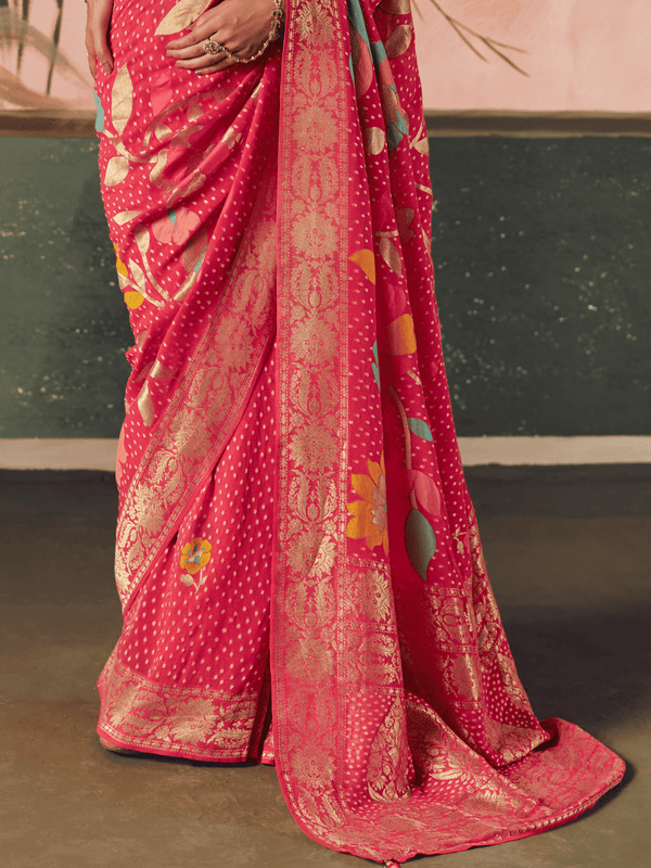 Bright Pink Bandhani Patola Silk Saree