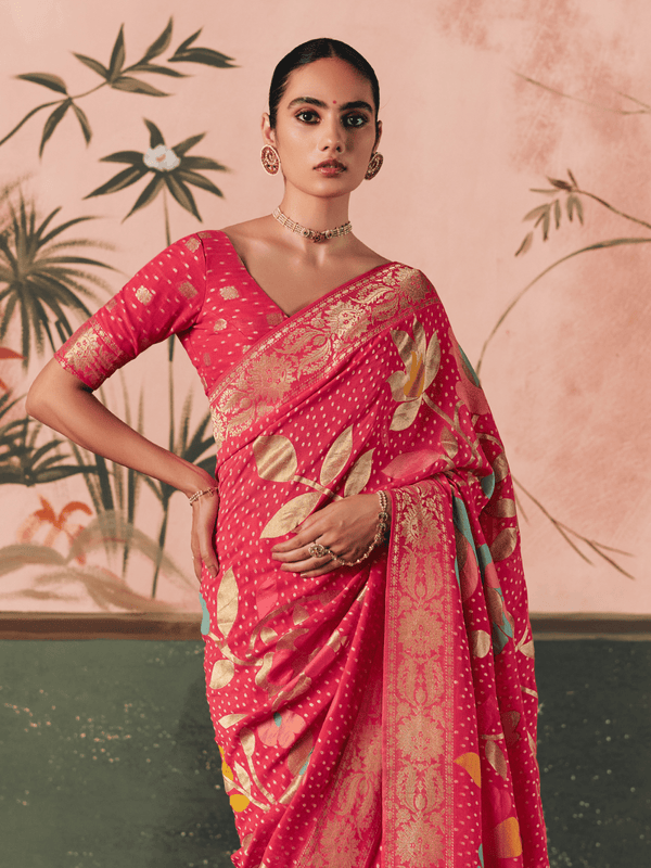Bright Pink Bandhani Patola Silk Saree