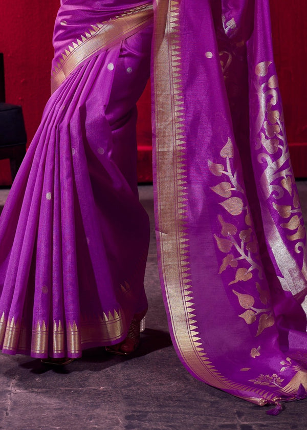 Bright Purple Banarasi Satin Silk Saree