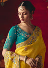 Bright Yellow Designer Silk Saree with Contrast Blouse