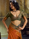 Rust Orange Kanjivaram Silk Saree With Contrast Blouse