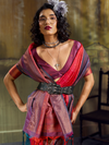Crimson Red Kanjivaram Silk Saree With Contrast Blouse