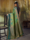 Sea Green Kanjivaram Silk Saree With Contrast Blouse
