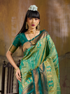 Sea Green Kanjivaram Silk Saree With Contrast Blouse