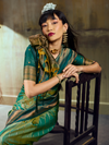 Sea Green Kanjivaram Silk Saree With Contrast Blouse